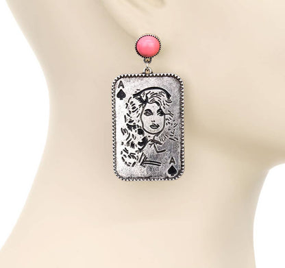 Western Queen Dolly Engraved Stud Earrings