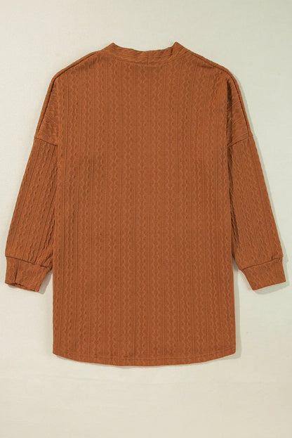 Chestnut Textured Knit Side Pockets Open Front Cardigan - Chic Meadow Boutique 