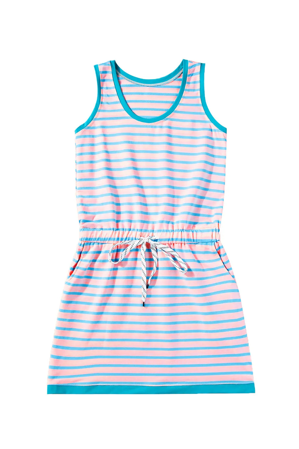 Pink Stripe Contrast Trim Pocketed Casual Tank Dress - Chic Meadow Boutique 