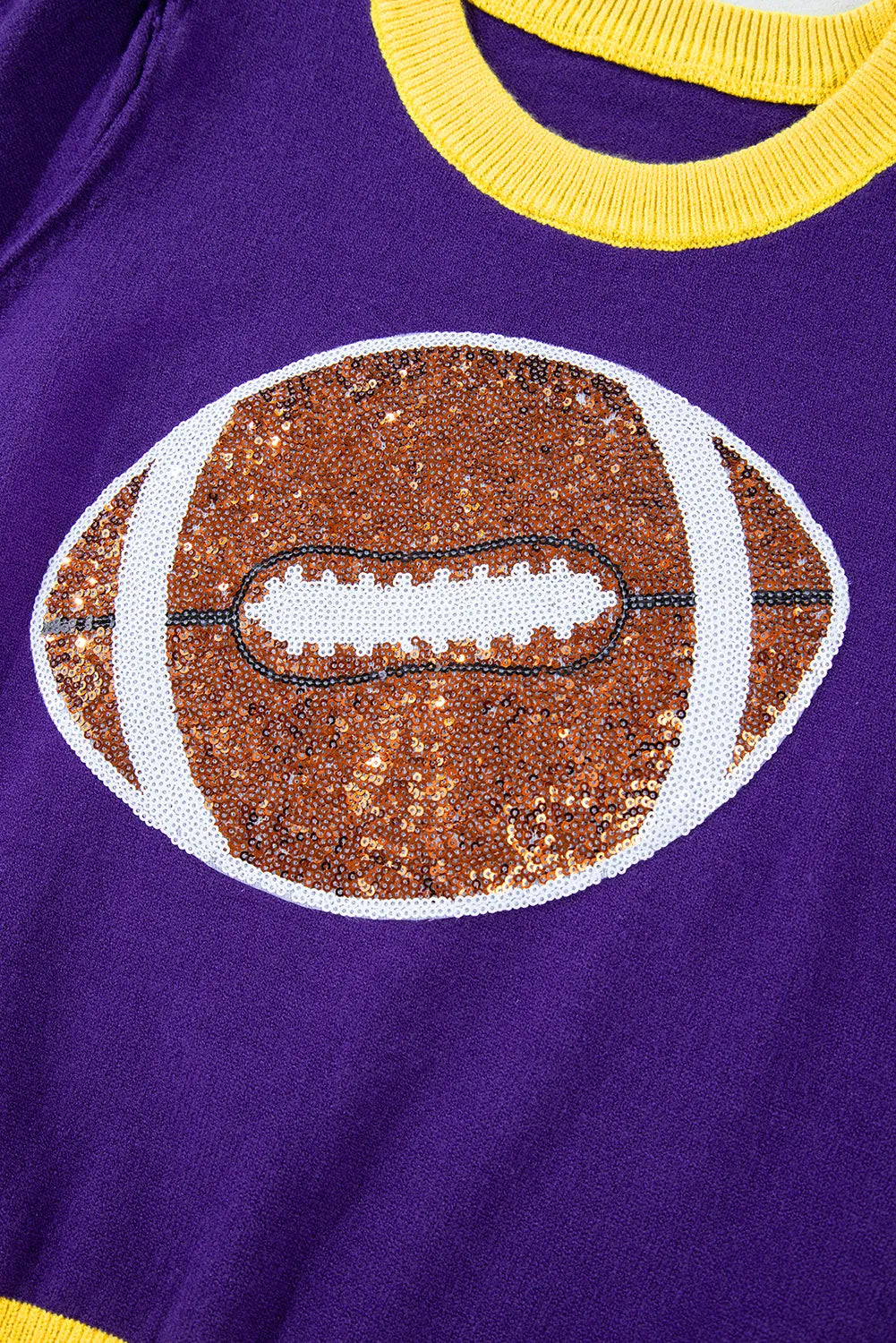 Purple Sequin Rugby Color Block Puff Short Sleeve Sweater - Chic Meadow Boutique 