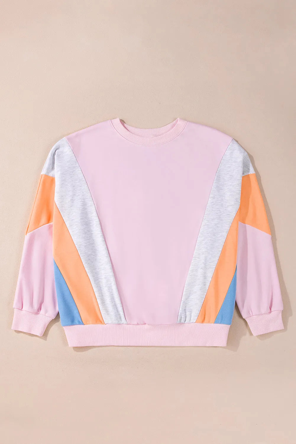 Light Pink Color Block Batwing Sleeve Loose Fit Sweatshirt - Chic Meadow Boutique 