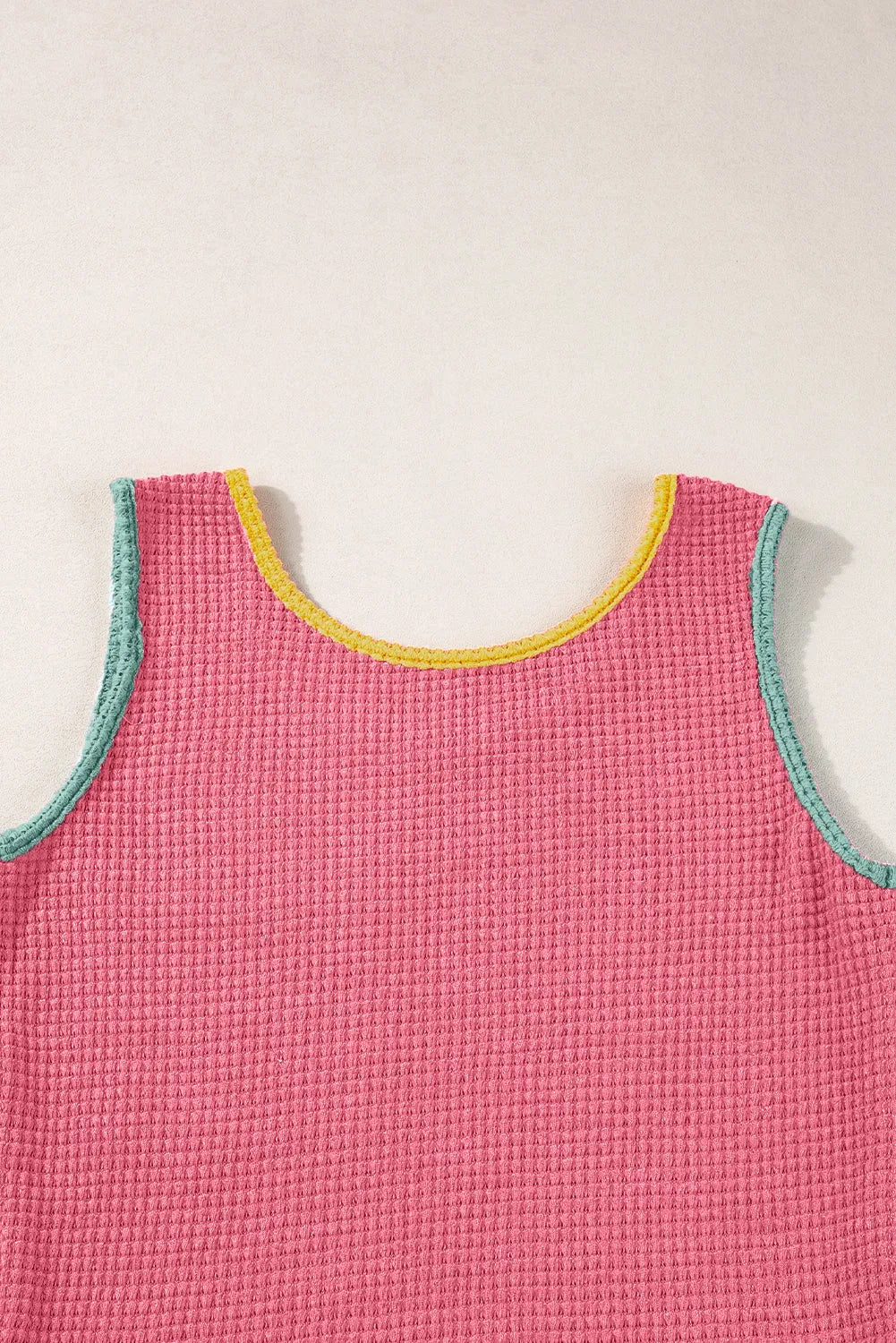 Strawberry Pink Color Block Patched Pocket Breathable Knit Tank Top - Chic Meadow Boutique 