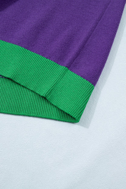 Tillandsia Purple Mardi Gras Tinsel Graphic Short Sleeve Sweater