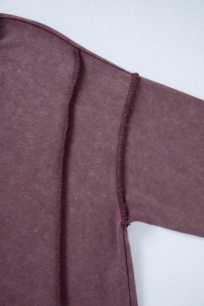 Red Sandalwood Mineral Wash Exposed Seam Side Slit Sweatshirt