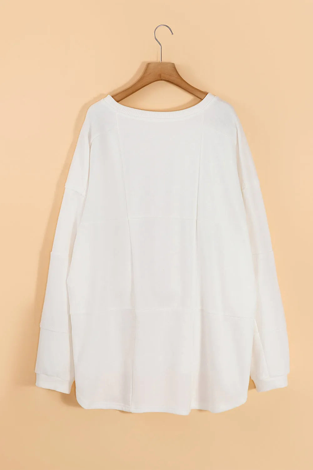 White Solid Color Patchwork Drop Shoulder Baggy Sweatshirt - Chic Meadow Boutique 