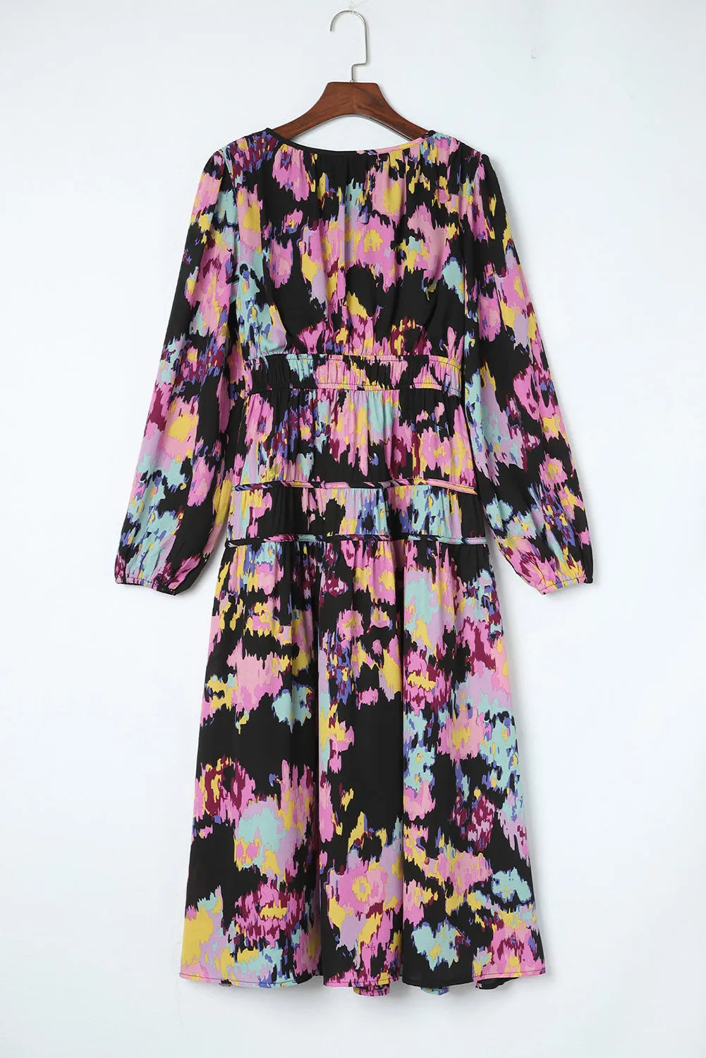 Black Abstract Print Pleated High Waist Maxi Dress - Chic Meadow Boutique 