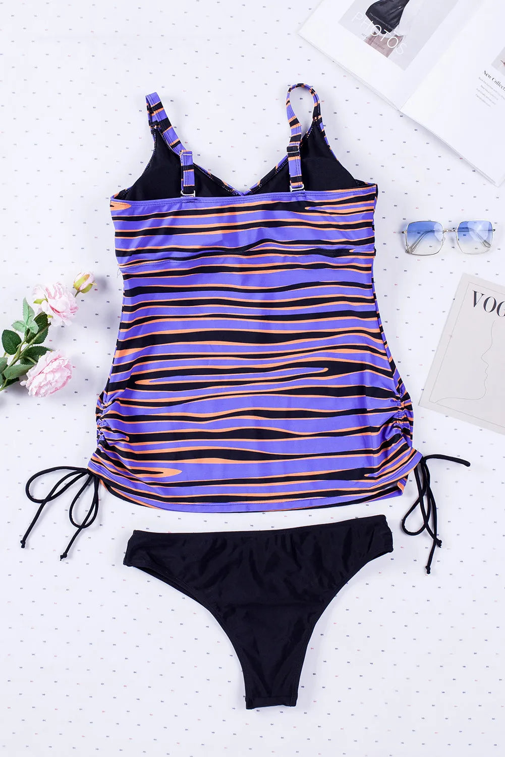 Purple Animal Stripes Lacing Tankini Swimsuit - Chic Meadow Boutique 