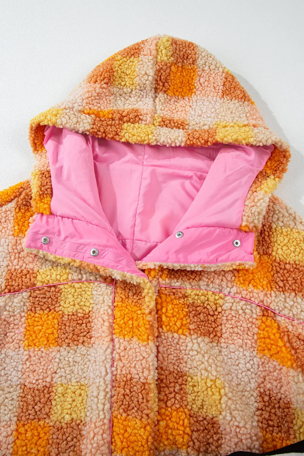 Orange Checkered Sherpa Hooded Jacket - Chic Meadow Boutique 