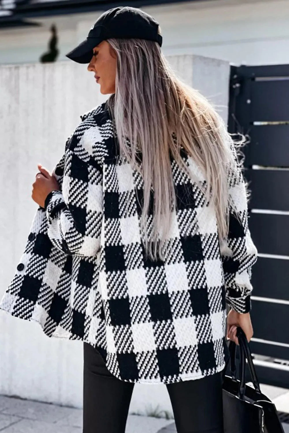 Black Plaid Textured Flap Pocket Shacket - Chic Meadow Boutique 