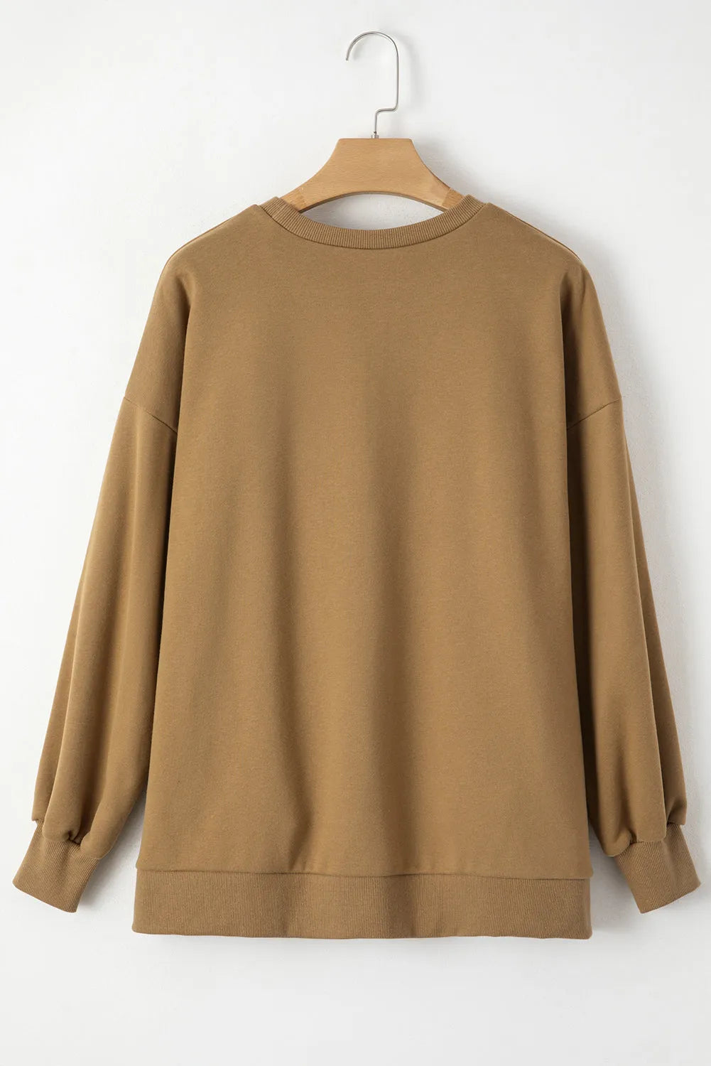 Camel Solid Fleece Lined Drop Shoulder High Low Sweatshirt - Chic Meadow Boutique 