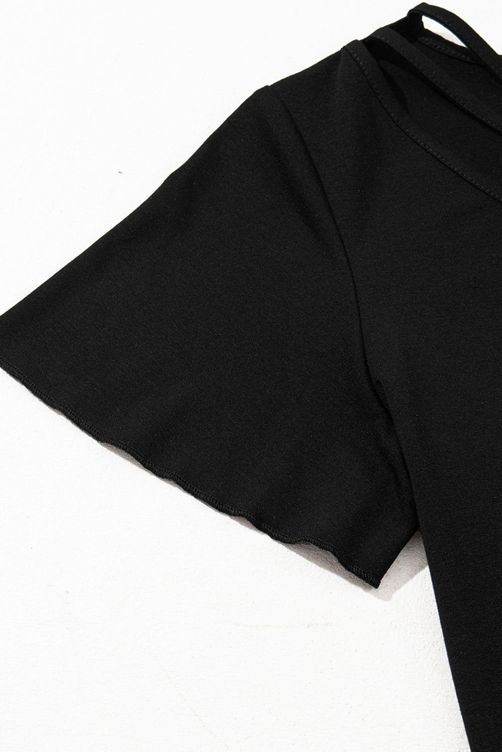 Black Crisscross V Neck Butterfly Sleeve T Shirt