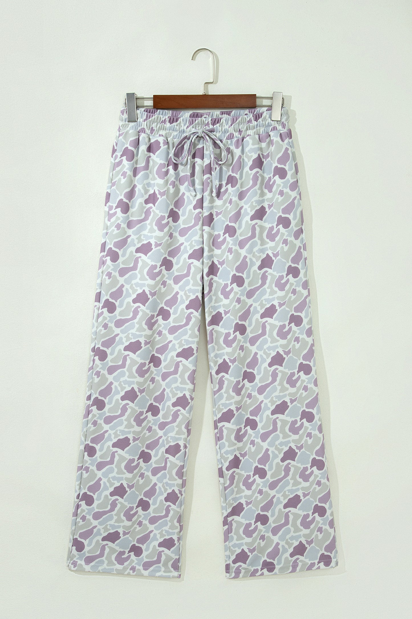 Green Camo Print Drawstring Waist Loose Fit Full Length Pants