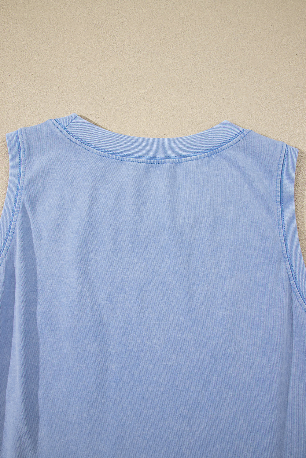 Beau Blue Mineral Wash Patched Chest Pocket Casual Tank Top