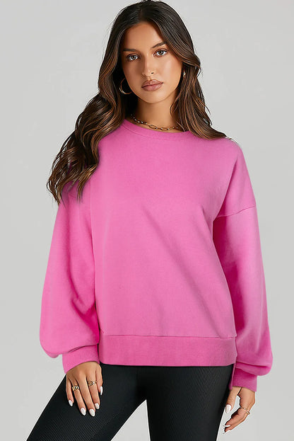 Bonbon Solid O Neck High Low Hem Pullover Sweatshirt - Chic Meadow Boutique 