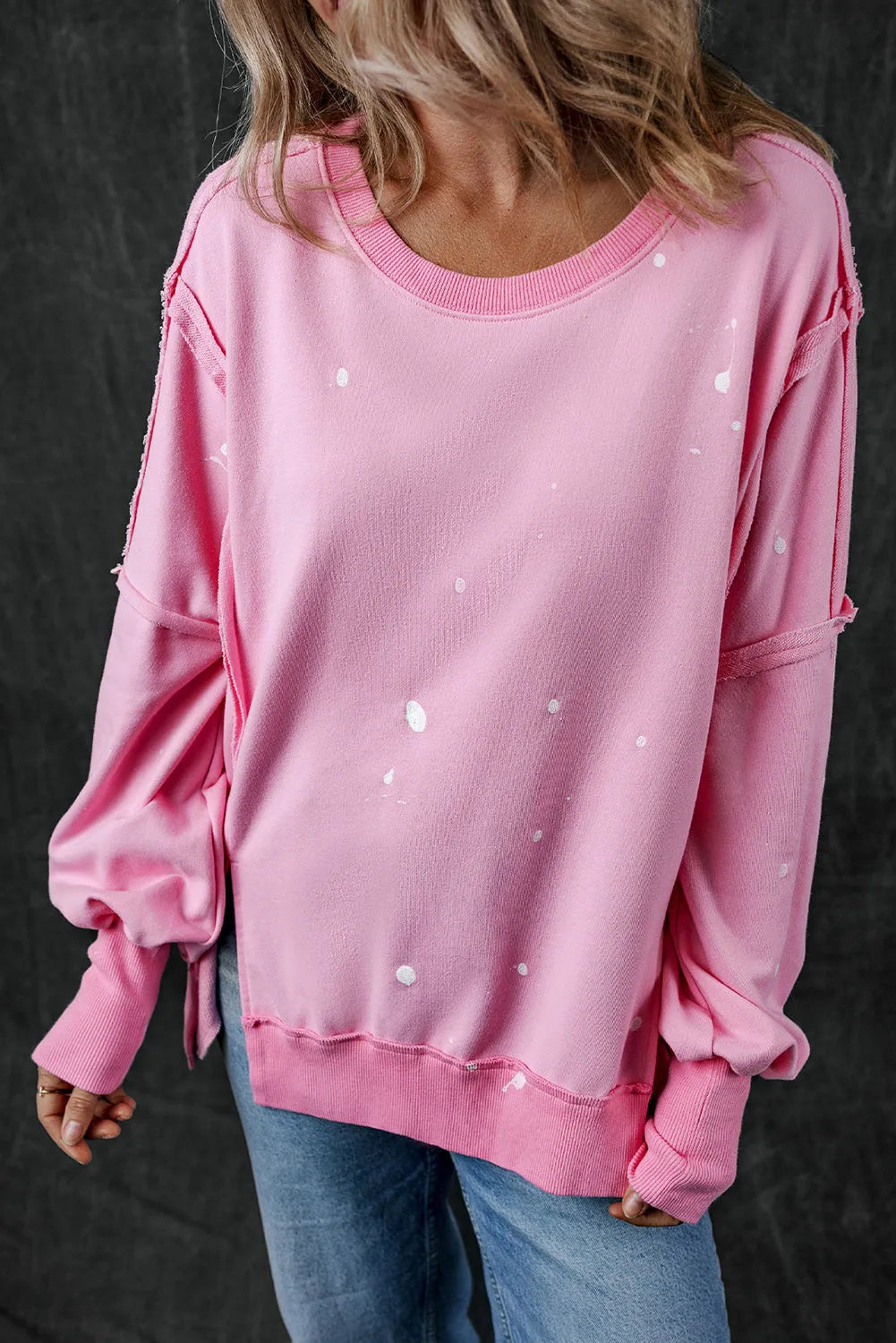 Bonbon Splash Spots Exposed Seam Baggy Sweatshirt - Chic Meadow Boutique 