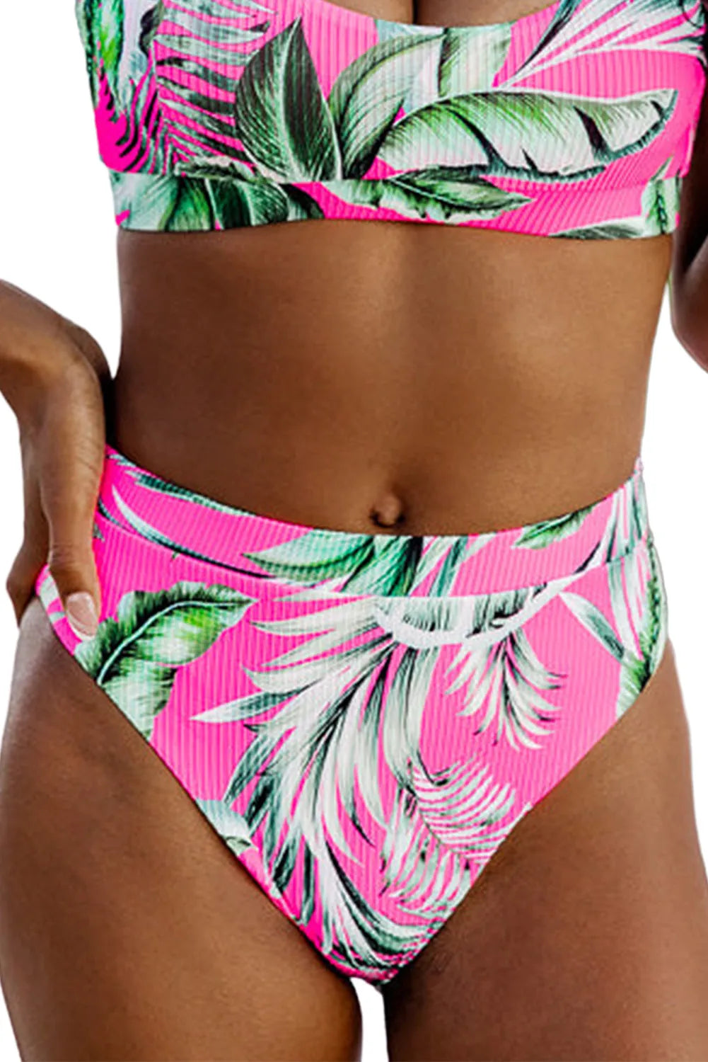 Rose Tropical Print Textured Bikini Bottoms - Chic Meadow Boutique 