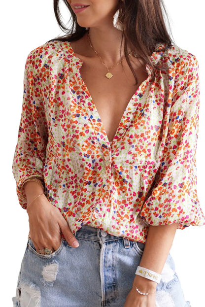 Multicolor Boho Floral Print Button Front Shirt - Chic Meadow Boutique 