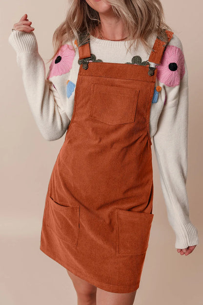 Cinnamon Solid Front Pockets Sleeveless Corduroy Overall Dress - Chic Meadow Boutique 