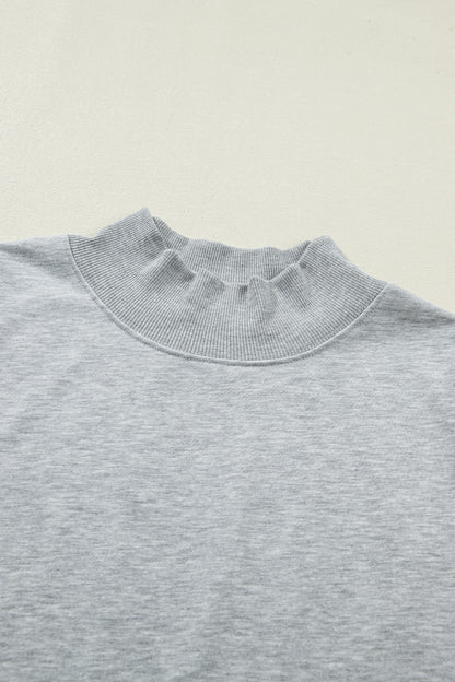 Light Grey Solid Color High Neck Cap Sleeve Loose Top