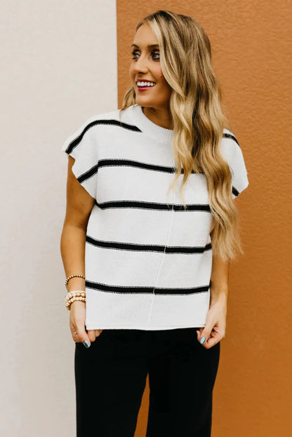 White Striped Batwing Sleeve Sweater Tee - Chic Meadow Boutique 