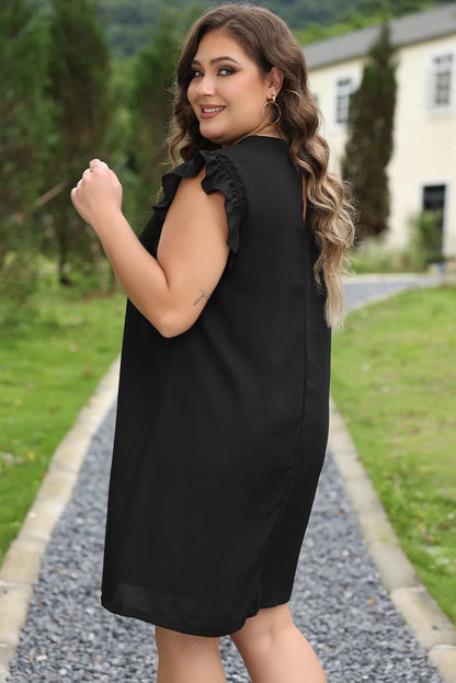 Black Keyhole Back Ruffled Plus Shift Dress - Chic Meadow Boutique 