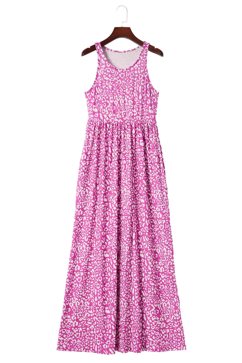 Rose Leopard Print Pocketed Sleeveless Maxi Dress - Chic Meadow Boutique 