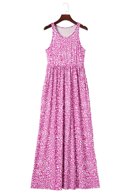 Rose Leopard Print Pocketed Sleeveless Maxi Dress - Chic Meadow Boutique 