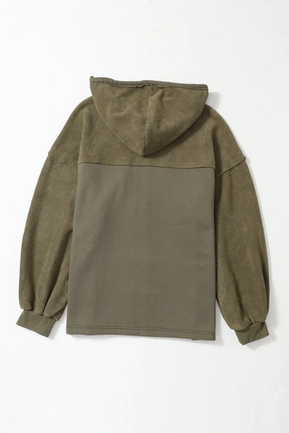 Outerwear/Jackets Green Flap Pocket Drawstring Hood Zip Up Jacket