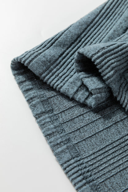 Stone Blue Ribbed Open Front Knitted Top with Pockets