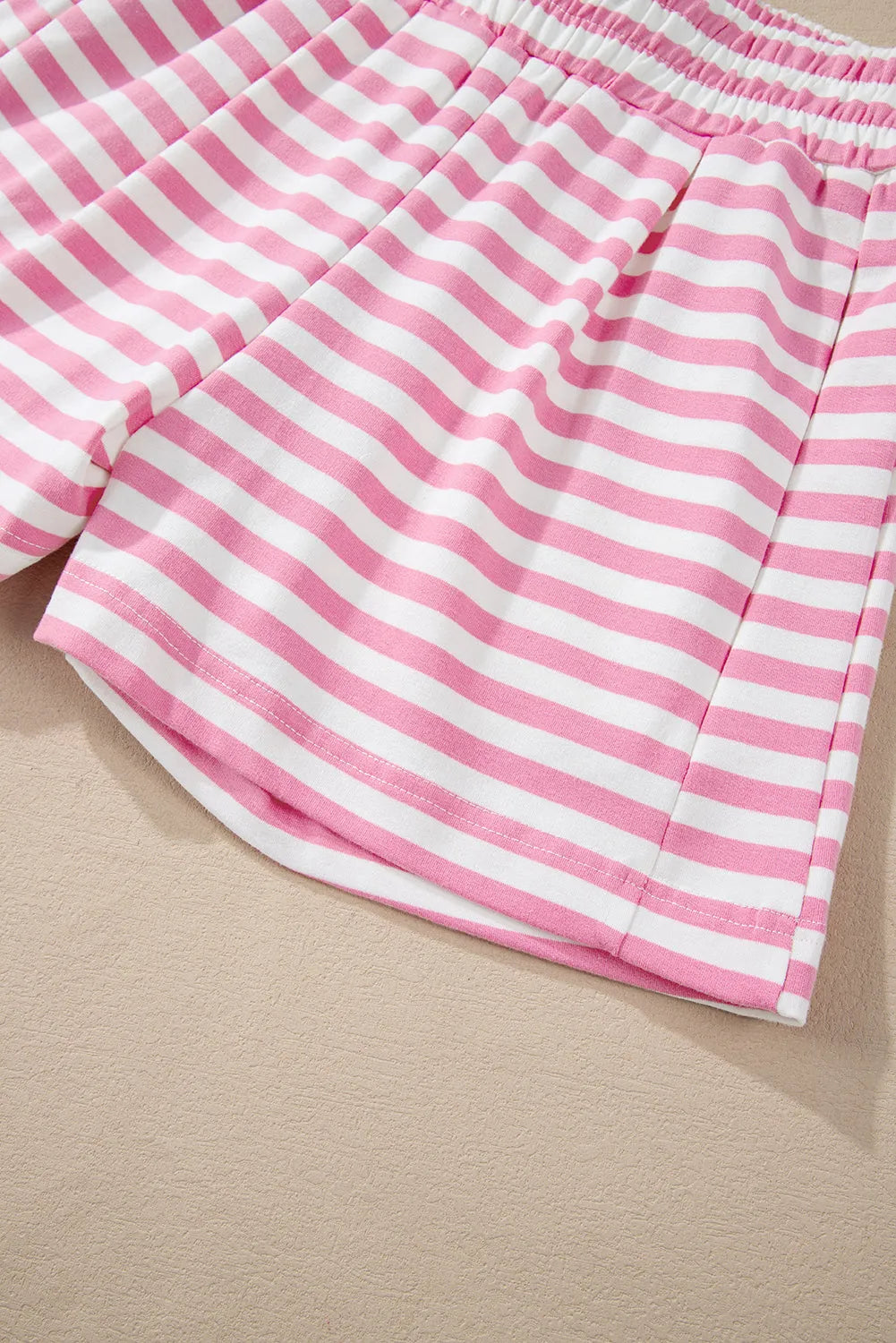 Pink Stripe Kangaroo Pocket Hoodie and Wide Leg Shorts Set - Chic Meadow Boutique 