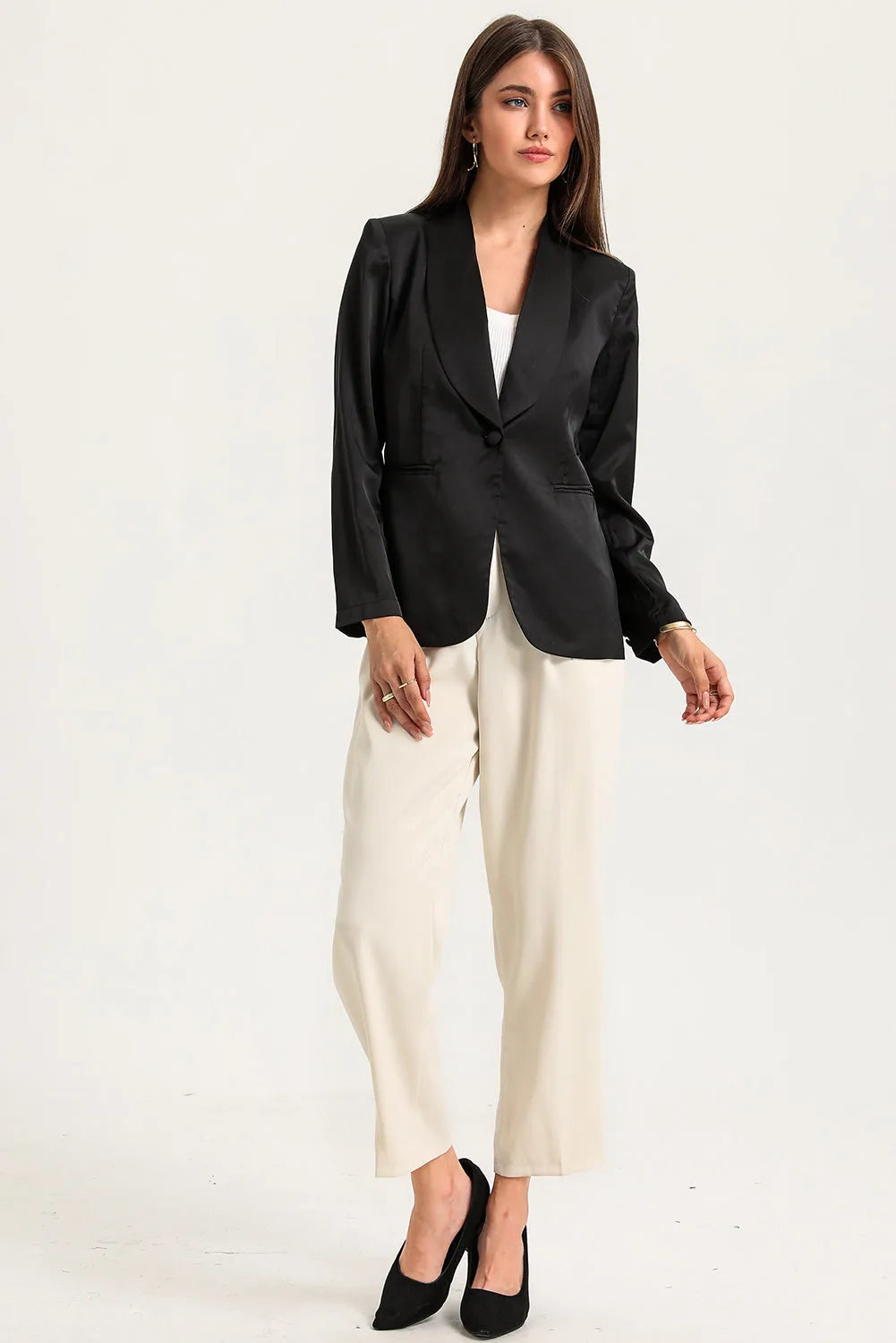 Black Collared Neck Single Breasted Blazer with Pockets - Chic Meadow Boutique 