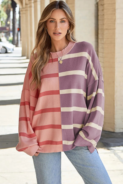 Pink Stripe Colorblock Oversized Sweater - Chic Meadow Boutique 