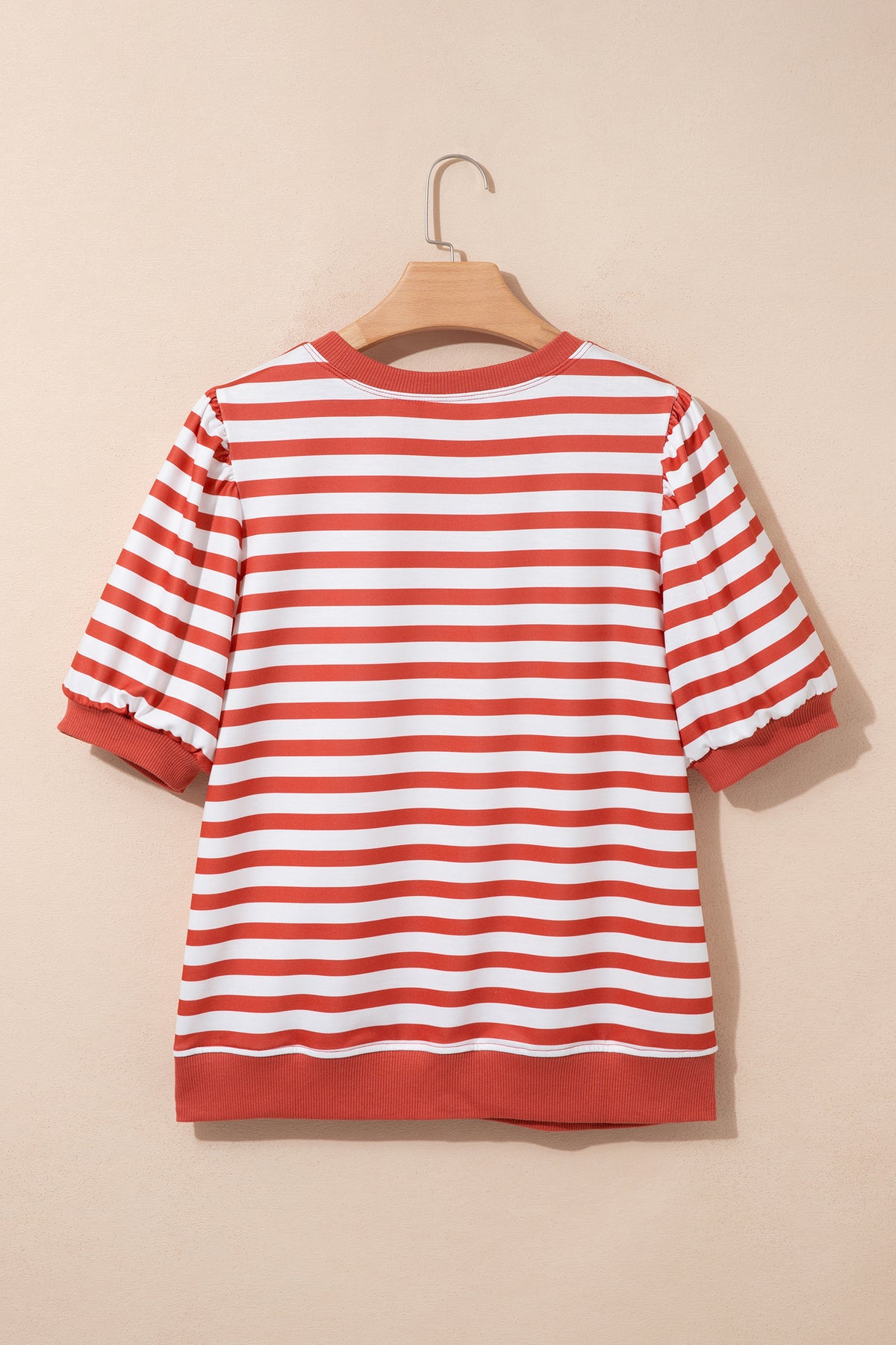 Orange Stripe Short Bubble Sleeve T Shirt