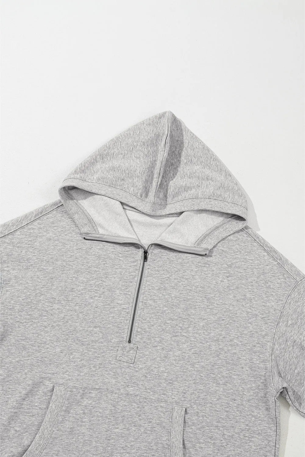 Light Grey Solid Kangaroo Pocket Half Zipper Oversized Hoodie - Chic Meadow Boutique 