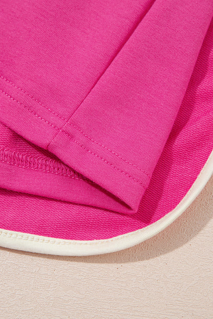 Rose Red Colorblock Edge Drop Shoulder T Shirt and Skort 2Pcs Set