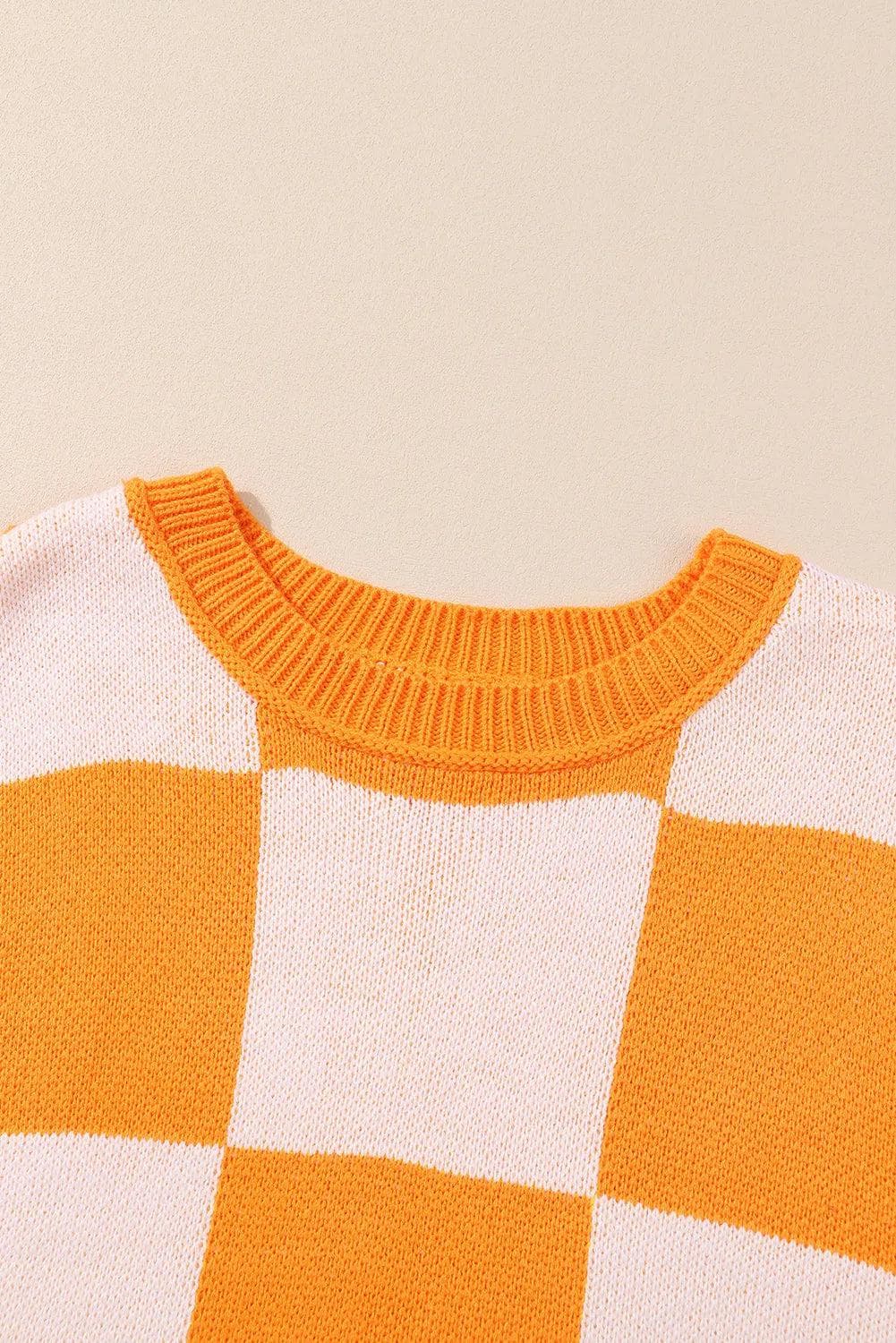 Tops/Sweaters & Cardigans Orange Checkered Bishop Sleeve Sweater