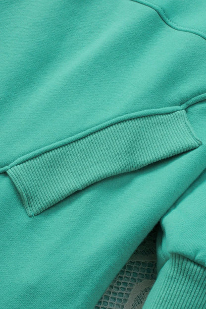 Turquoise Batwing Sleeve Pocketed Henley Hoodie - Chic Meadow Boutique 