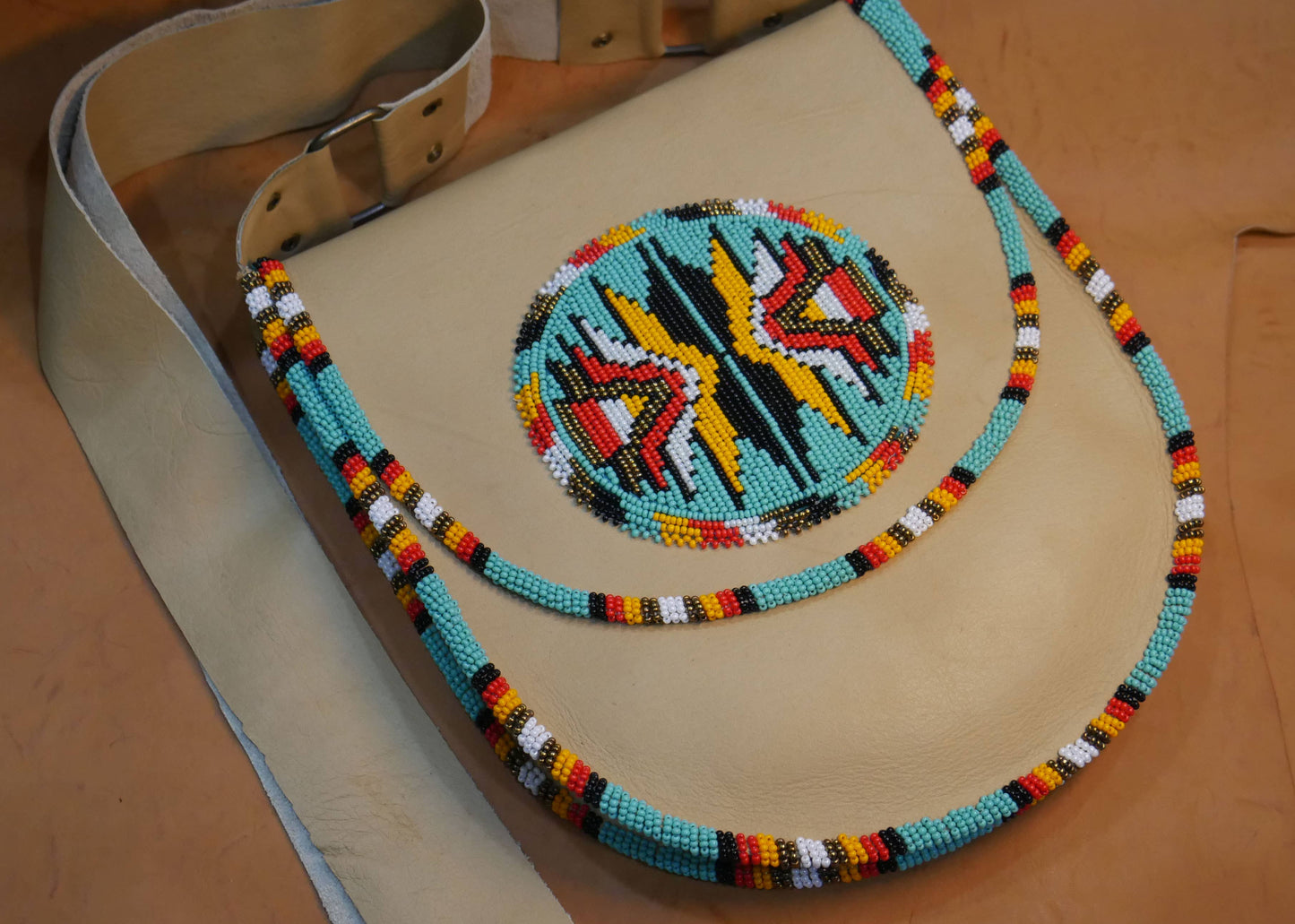 Turquoise Handmade Beaded Leather Crossbody bag Shoulder Bag