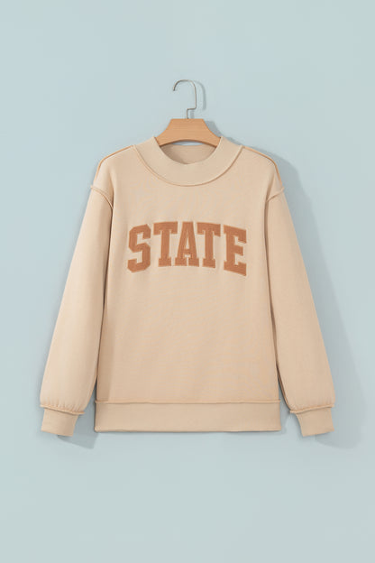 Parchment Exposed Seam Mock Neck STATE Letter Graphic Loose Sweatshirt