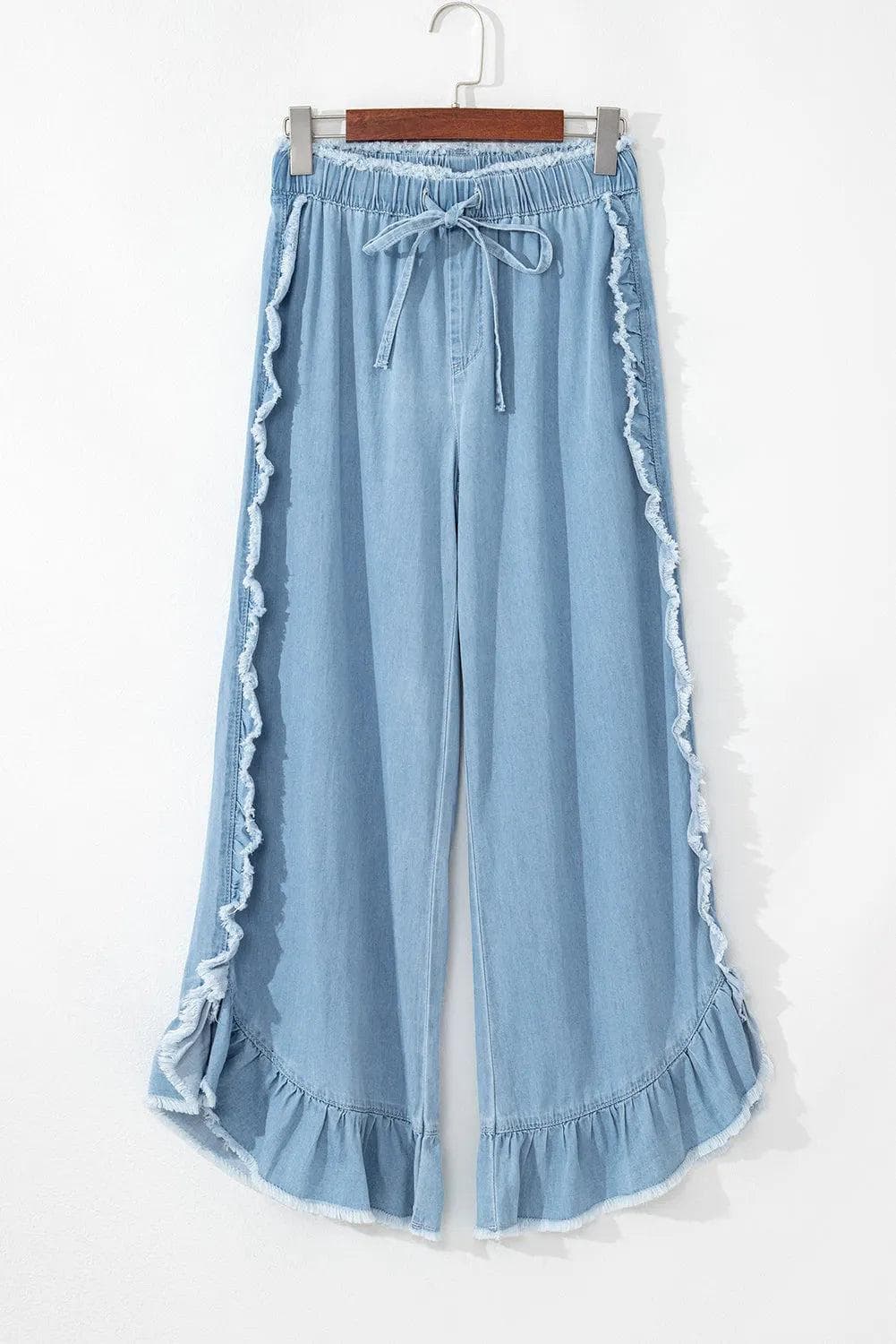 Bottoms/Jeans Myosotis Light Wash Raw Hem Ruffled Wide Leg Jeans