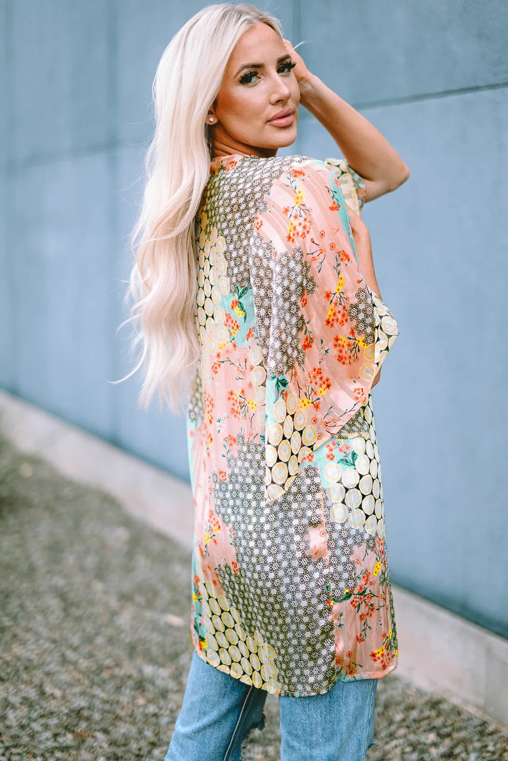 Multicolor Floral Open Sheer Shimmer Kimono - Chic Meadow Boutique 