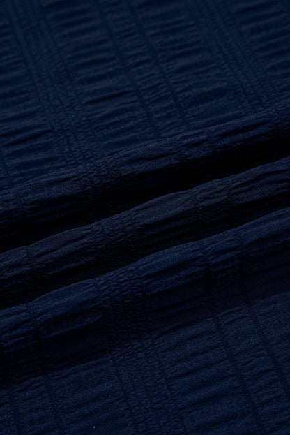 Dirty blue Textured Square Neck Top and Shirred High Waist Shorts Set