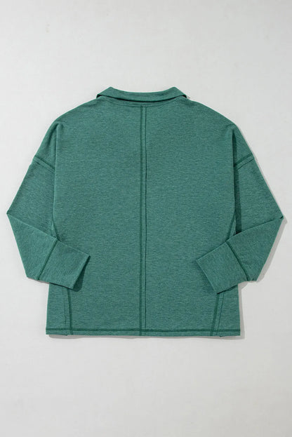 Evergreen Exposed Seam Collared Pocketed Loose Sweatshirt - Chic Meadow Boutique 