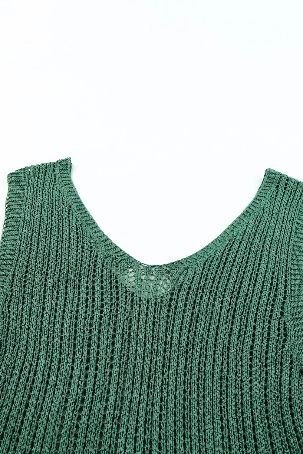 Green Hollowed Knit V Neck Tank Top - Chic Meadow Boutique 