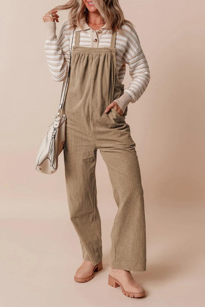 Bottoms/Jumpsuits & Rompers Gray Morn Solid Pocketed Loose Fit Corduroy Overall