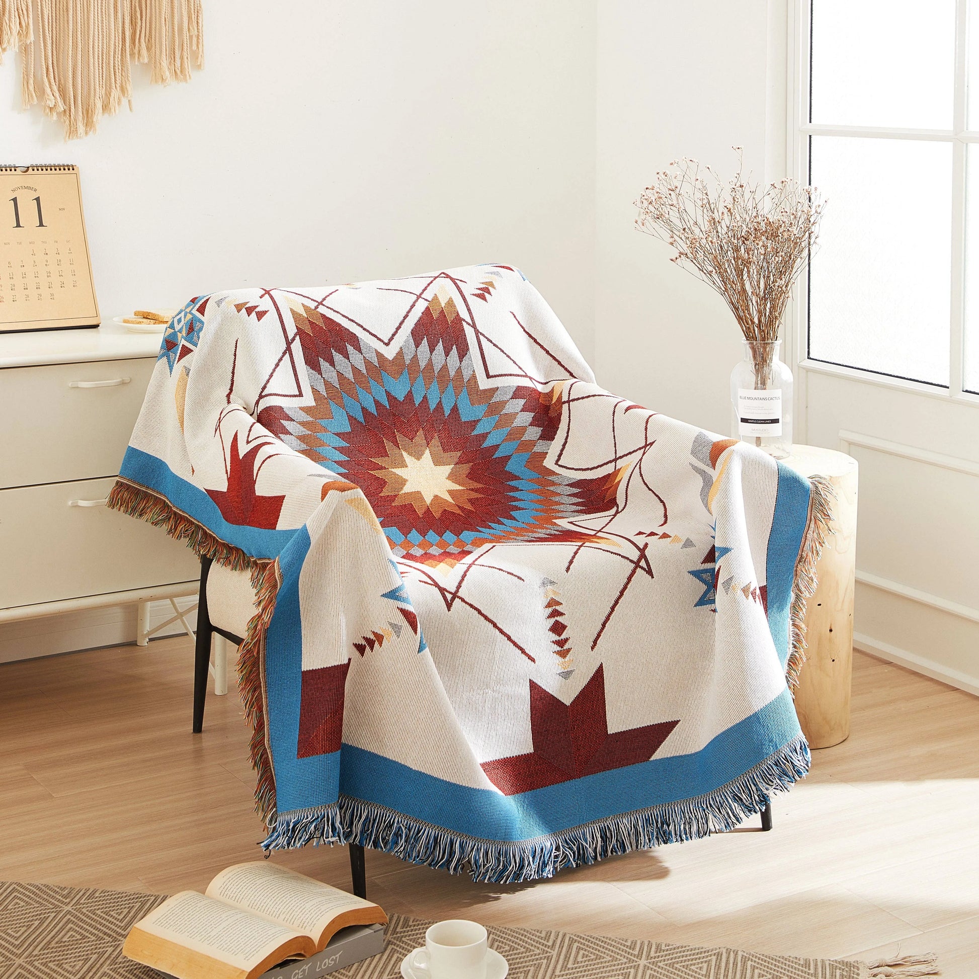 Woven Indigenous Star Throw - White - Chic Meadow Boutique 