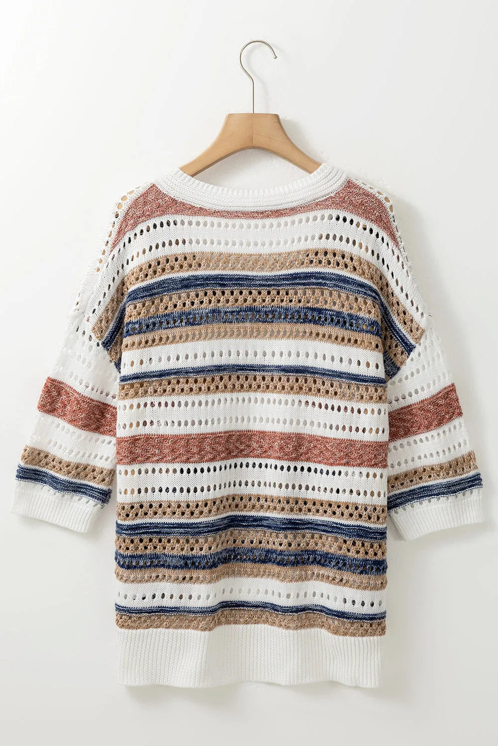 Multicolour Striped Hollow Out Half Sleeve Knitted Sweater - Chic Meadow Boutique 