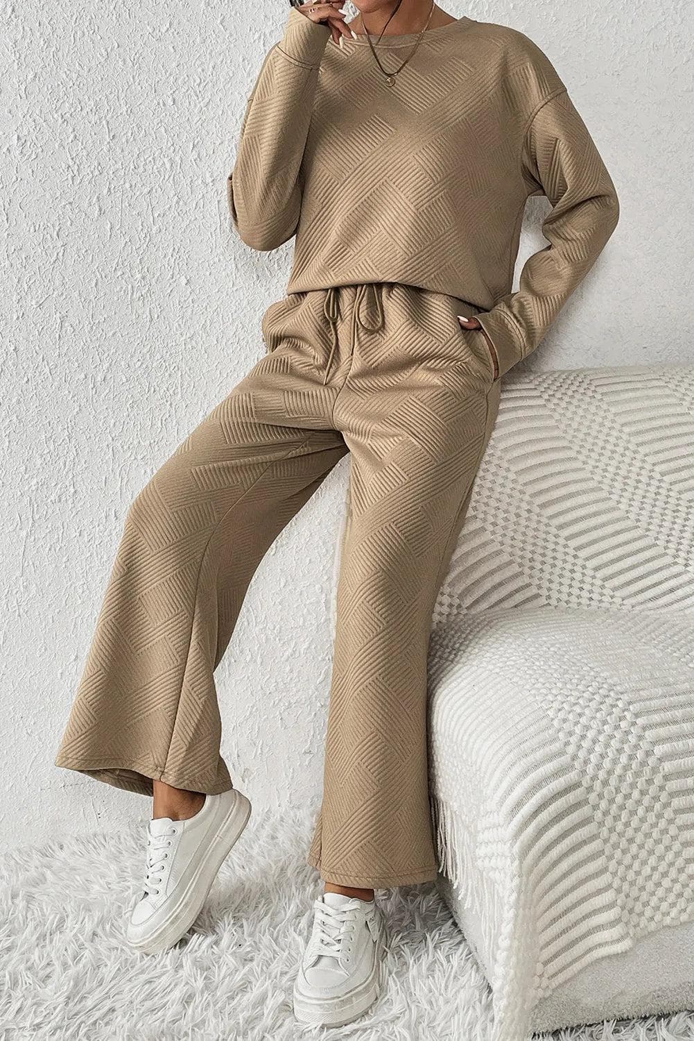 Two Piece Sets/Pant Sets Khaki Ultra Loose Textured 2pcs Slouchy Outfit