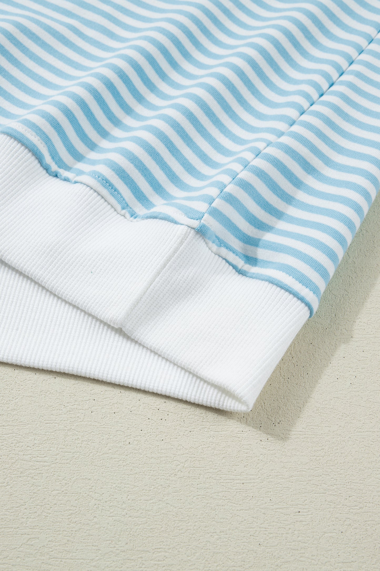 Sky Blue Stripe Cuffed Sleeve Contrast Mock Neck Tee Casual 2pcs Short Set