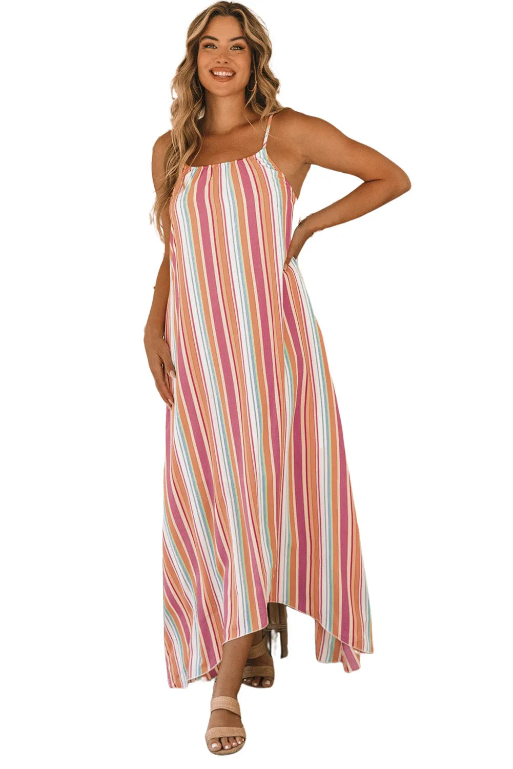 Bohemian Striped Print Sleeveless Holiday Maxi Dress - Chic Meadow Boutique 